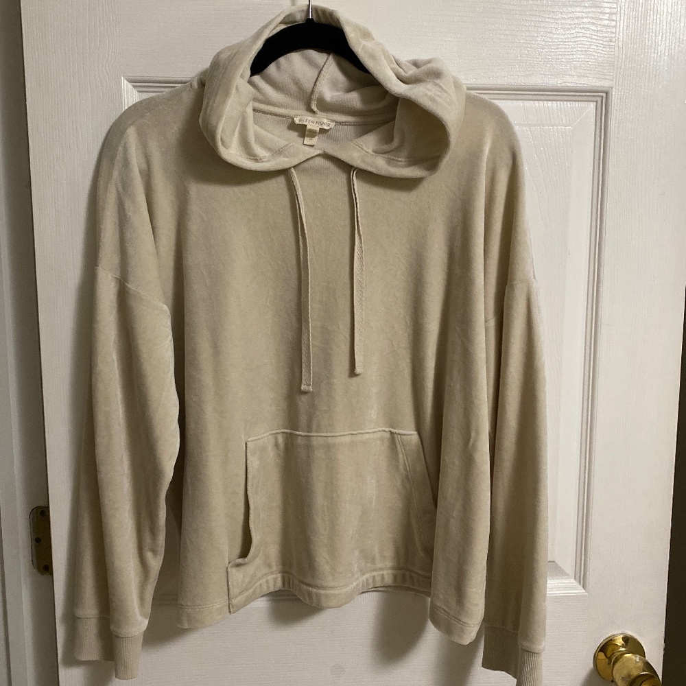 Eileen Fisher Cotton Velour Hoodie. Color Chalk. S EUC